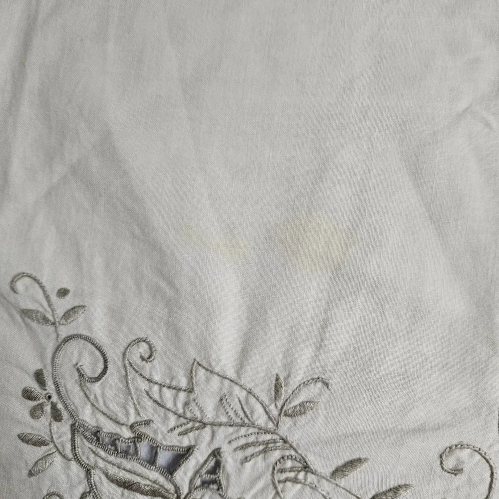 Vintage‎ Embroidered Floral Cutwork Square Tablecloth Scalloped Edge Cream 32x32